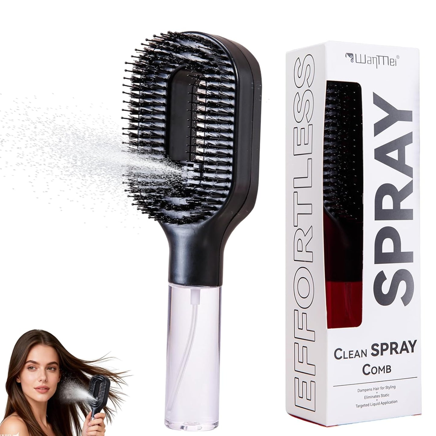 Hair Brush with Water Spray - 2-in-1 Detangling Tool for Frizz Control | Portable Mist Comb for Thick, Curly & Fine Hair - Green