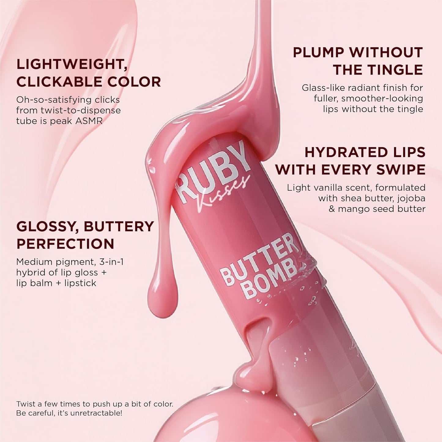 Ruby Kisses Butter Bomb Lip Balm - Ultra Hydrating Tinted Lip Gloss | Lightweight Buildable Color, Birthday Cake Flavor