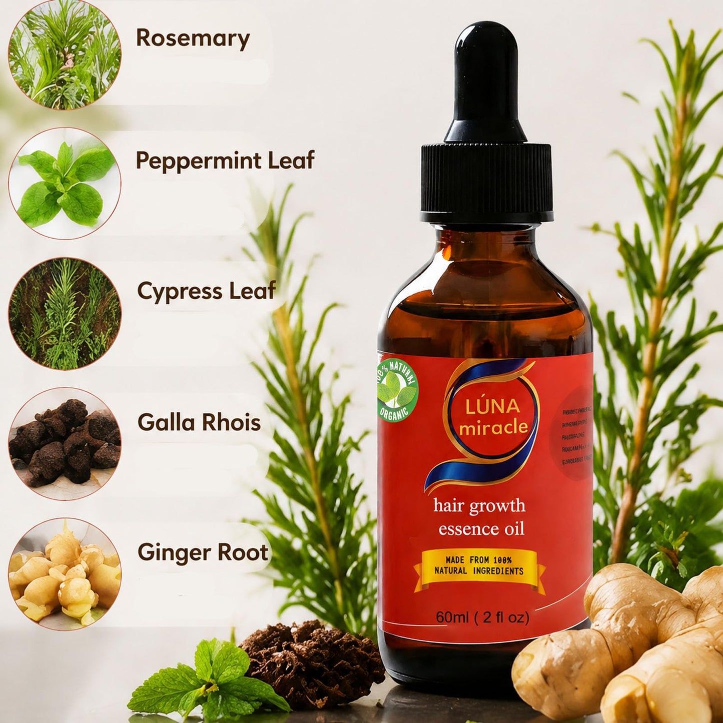 LUNA Miracle Hair Growth Oil, Hair Growth Serum, Natural Hair Density Essential Oil, Strengthening Oil Infused Frizzy & Damaged Hair Care to Support Longer, Healthier Strands (1PCS)
