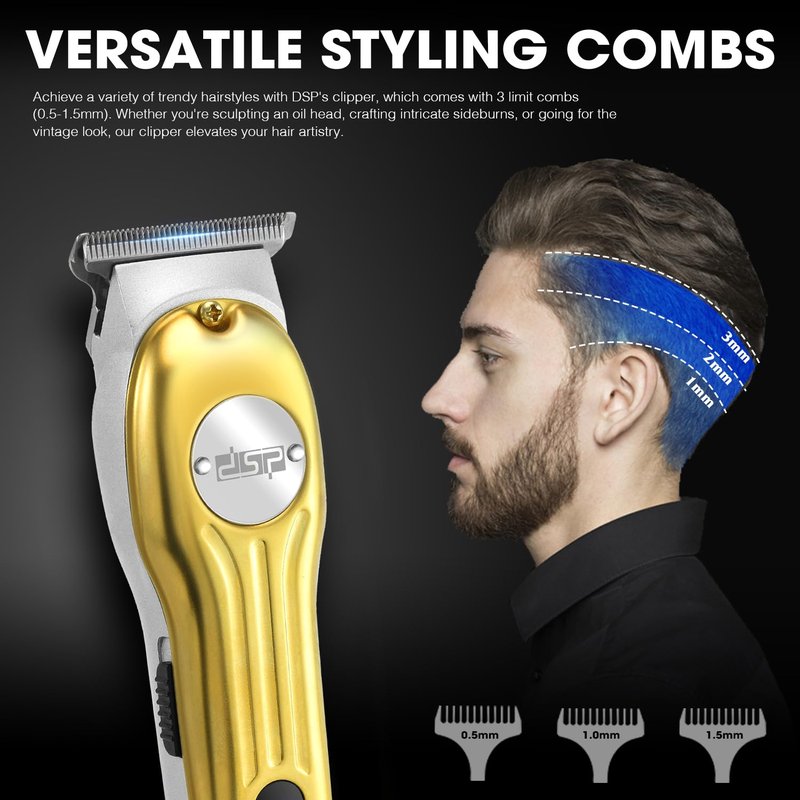 DSP Professional Hair Clipper for Men, Clipper and Trimmer Set - Electric Clipper for Hair Cutting, Cordless Barber Clipper Set with LED Display for Men Gift (Gold)