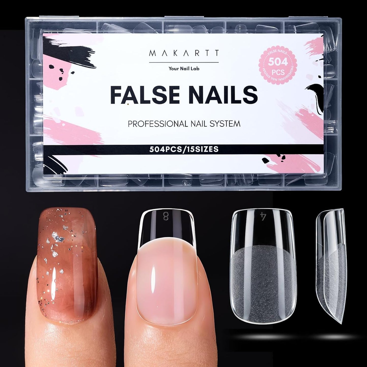 Short Almond Nail Tips - 504 PCS Half Cover Pre-shaped Acrylic | Easy DIY Manicure Supplies, 15 Sizes Available