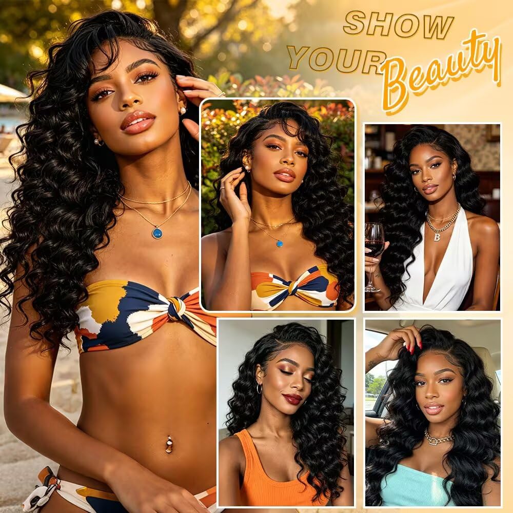 Deep Ocean Wave Crochet Hair Bundles - 24 Inch, 300g Pre-Separated Human Hair Extensions for Black Women | Medium Brown, 240 Strands
