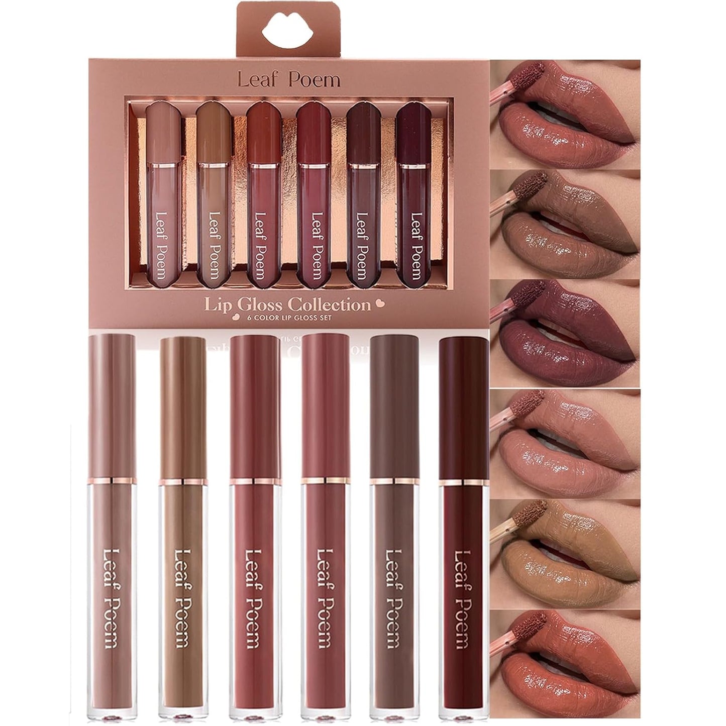 Lip Gloss Set - Non-Sticky Moisturizing Lipgloss with Soft Brush | 6-Piece Makeup Collection for Women