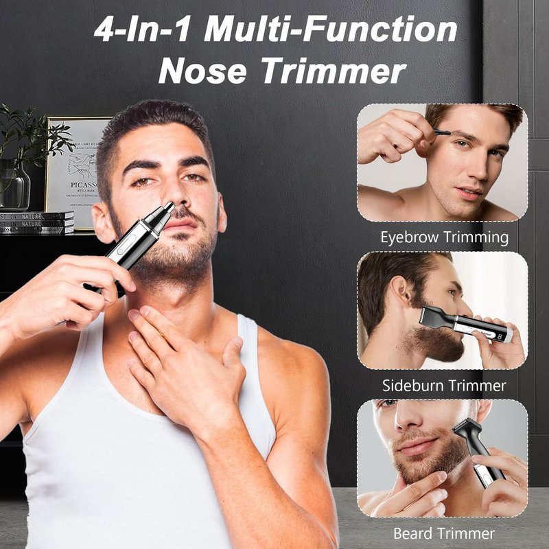 Joy RuDa Ear and Nose Hair Trimmer for Men: 2026 New Rechargeable 4-in-1 Ear, Nose, Eyebrow & Beard Trimmers 8500 RPM, LED Indicator & Waterproof Dual Edge Blades (Black)
