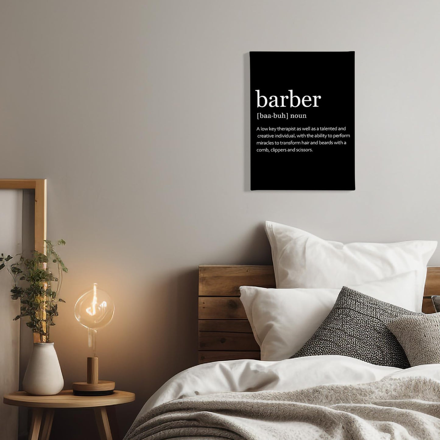 PHAMTE Barber Definition Wall Art, Barber Shop Decor, Modern Barbershop Barber Quote Print Framed Canvas Painting Artwork For Home Office Living Room Salon Barbershop Decor(11x14 Inch) (Black)