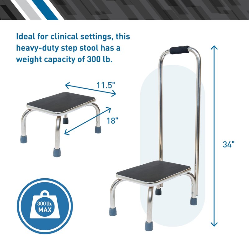 BodyMed Heavy-Duty Foot Step Stool with Handle and Non-Slip Rubber Platform for Seniors & Adults – Holds up to 300lbs, 9 ½ in. Step Up, 18”L x 11.5”W x 34”H