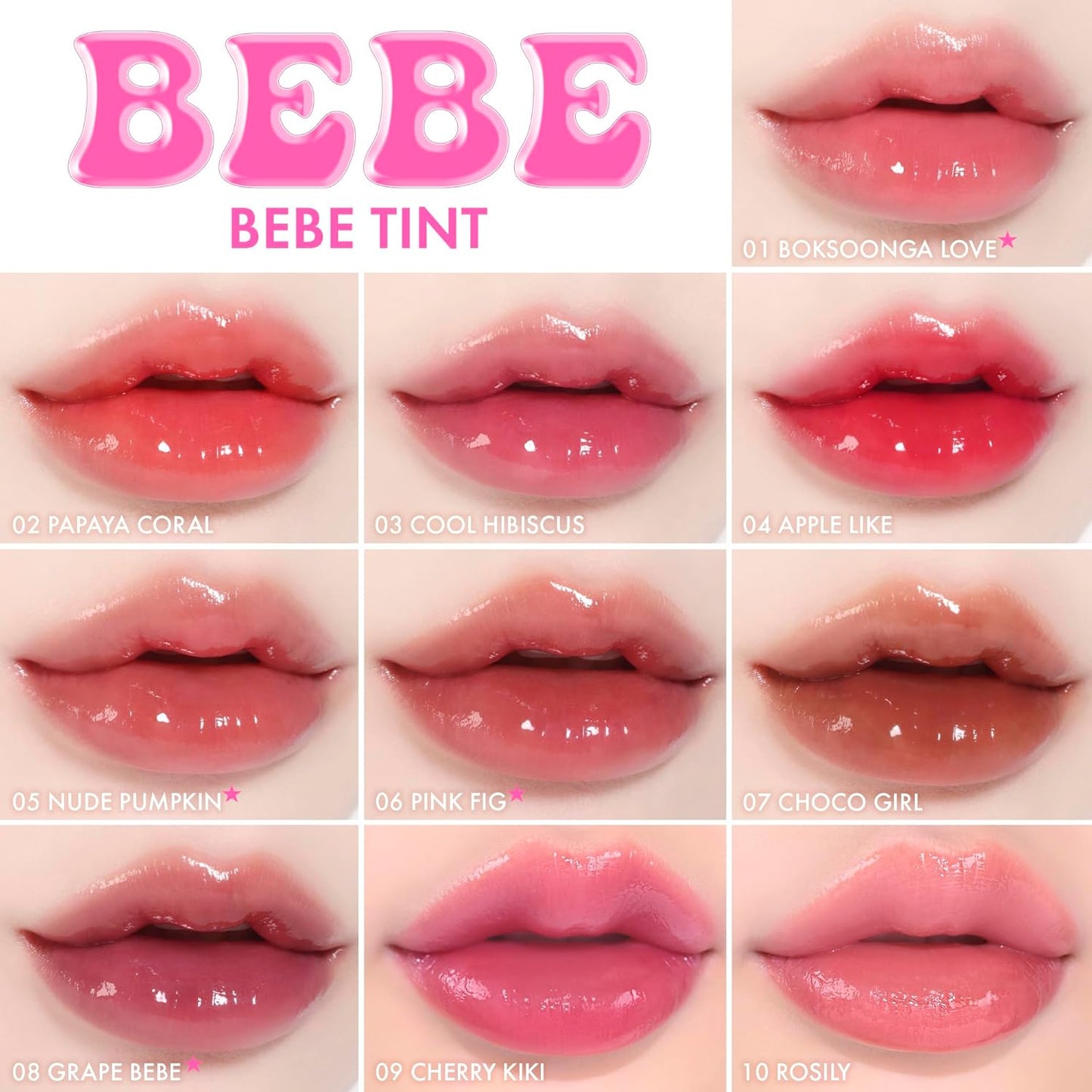 Bebe Tint Lip Stain by Amuse SEOUL | 24-Hour Long-Lasting, Glass-Like Plumping, Vegan Hydrating Gloss - 01 BOKSOONGA LOVE