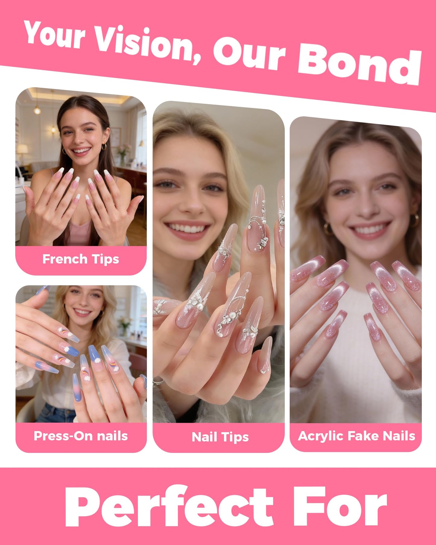 Super Strong Nail Glue for Press Ons, False Nails, Acrylic Nails &Tips [Upgraded Extra Strength Formula] Long-Lasting Hold Fast Bond Brush On Nail Glue(10ml) Quick Drying, Mess-Free & Easy Application