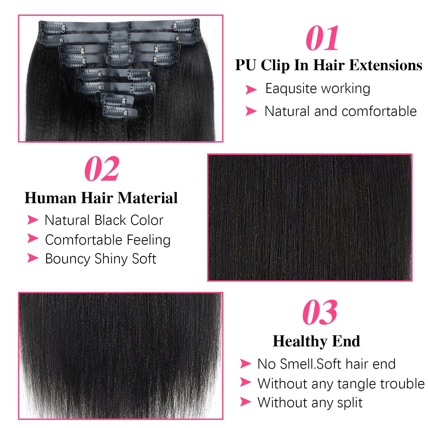 Mihugass Yaki Straight Human Hair Clip Ins Real Human Hair PU Seamless Clip Ins Natural Blend Low Shine Soft Full Hair Extensions for Black Women 22 Inch 8Pcs 120 Grams
