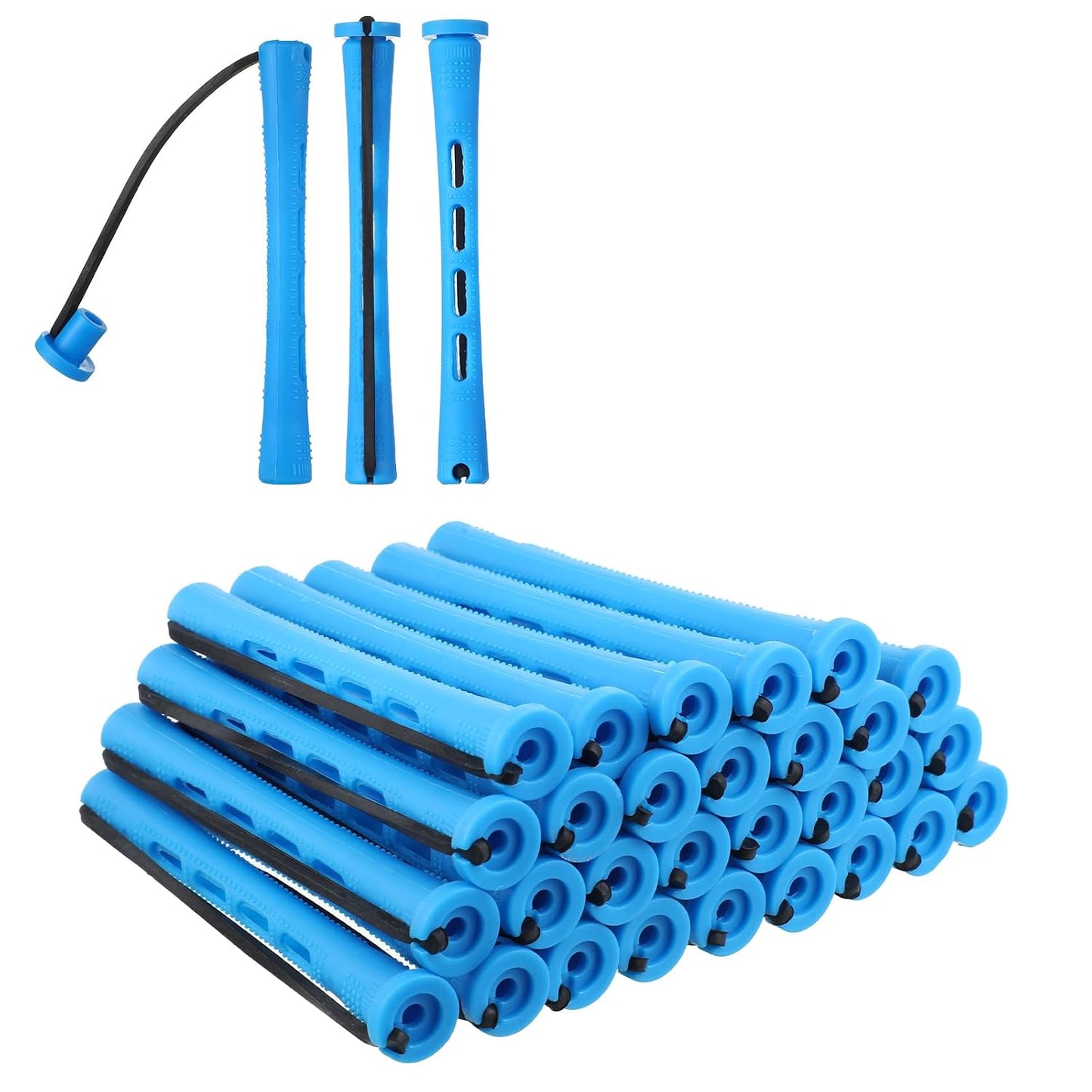 30 Pcs Perm Rods Set - Plastic Cold Wave Hair Curling Rollers for Natural Hair | 0.35 Inch, Blue