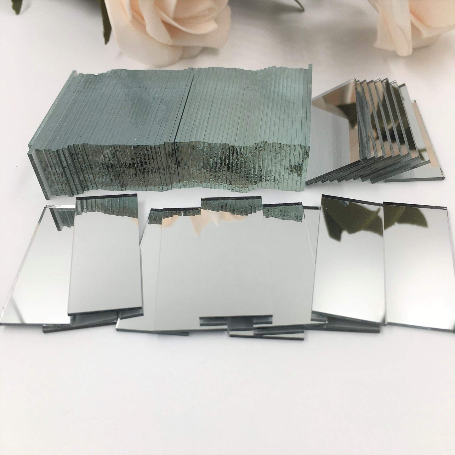NUORUI Glass Mosaic Rectangles Brick-Shaped Mirror Mosaic Tiles (Pack of 60) (15 x 35 mm)