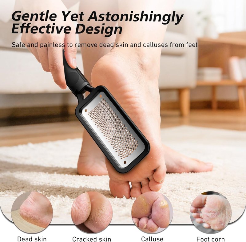 Professional Foot File & Callus Remover - Stainless Steel Rasp for Hard Skin & Cracked Heels | Pedicure Tool (Black)