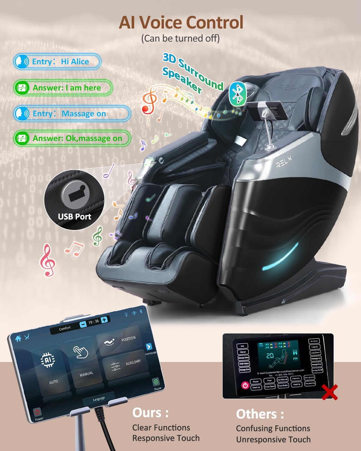 Full Body Shiatsu Massage Chair - 20 Modes, Zero Gravity, Built-In Heat & AI Control | Black