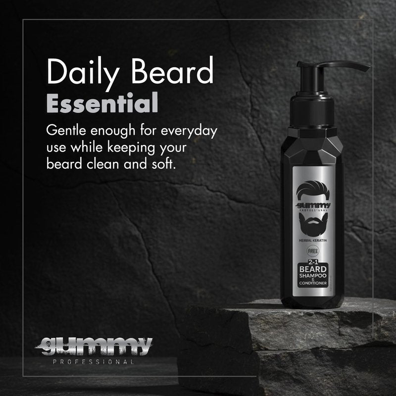 Gummy Professional 2-in-1 Beard Shampoo & Conditioner with Herbal Keratin – Cleansing & Moisturizing Beard Wash for Daily Grooming – Rinses Clean with No Heavy Residue for All Beard Types – 250 ml