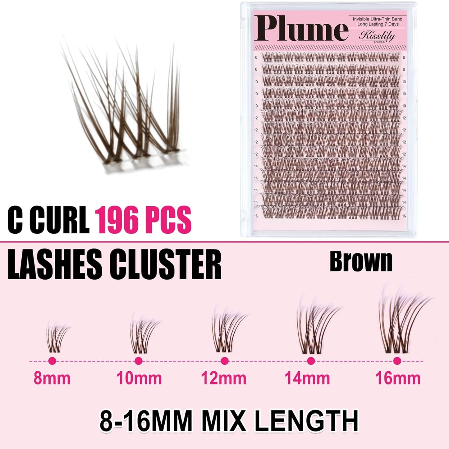 Natural Lash Clusters - DIY Eyelash Extension Kit with Bond & Seal | 8-16mm C Curl for Long-Lasting Makeup