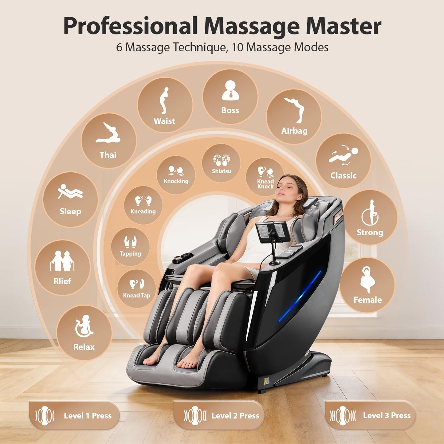 Gethope 4D Massage Chair Full Body - 53.2" Ultra Long SL-Track Massage Chair Zero Gravity Massage Recliner with Foot Roller, 10 Modes 6 Technique, 32 Airbags, 3 Core Heating, AI Voice, Yoga Stretch