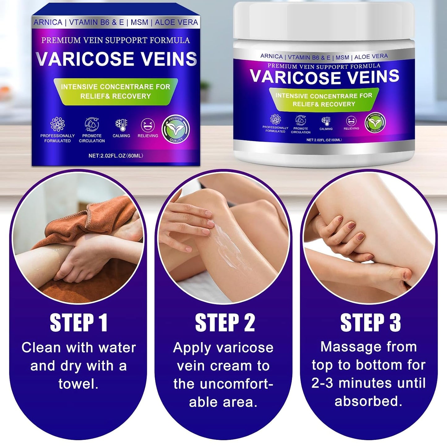 Varicose Veins Cream - Spider Veins Treatment for Legs | Improves Circulation & Relieves Fatigue - 1 Pack