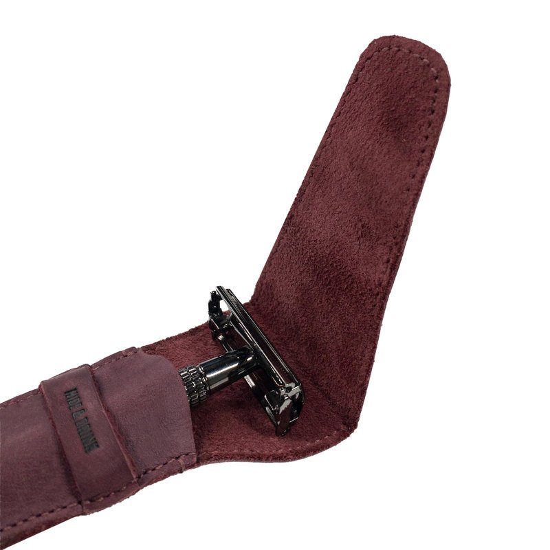 Hide & Drink, Leather Safety Razor Case, Shaving Accessories, Personal Care Essentials, Handmade Includes 101 Year Warranty (Sangria)