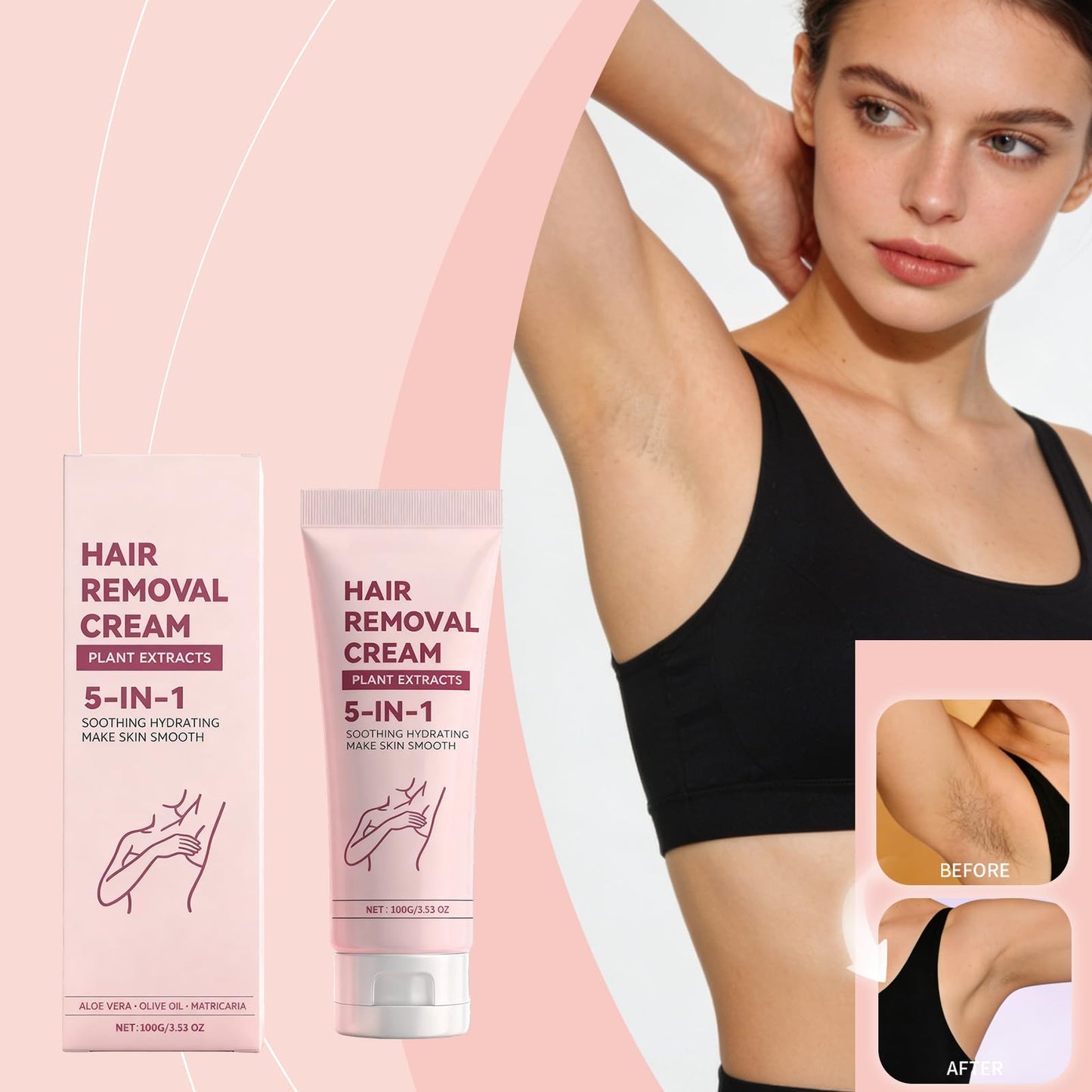 Hair Removal Cream, Moisturizing Daily Care Body Hair Removal Cream for Women and Men, Suitable for Legs, Arms, Underarms, Stomach, Bikini Line, 3.53 OZ