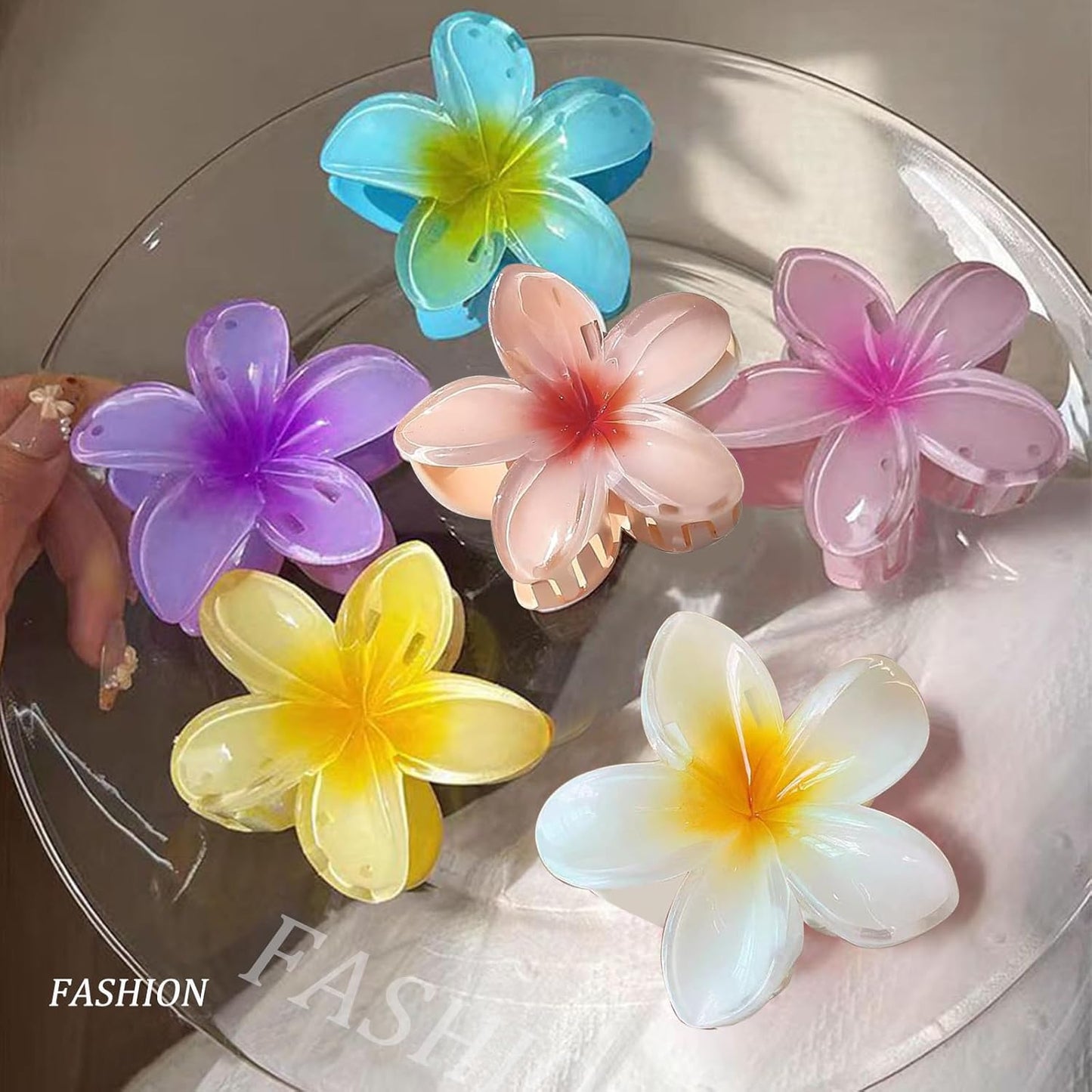 Hawaiian Flower Hair Clips - 6 Pcs Nonslip Plumeria & Daisy Beach Accessories | Strong Hold for Women