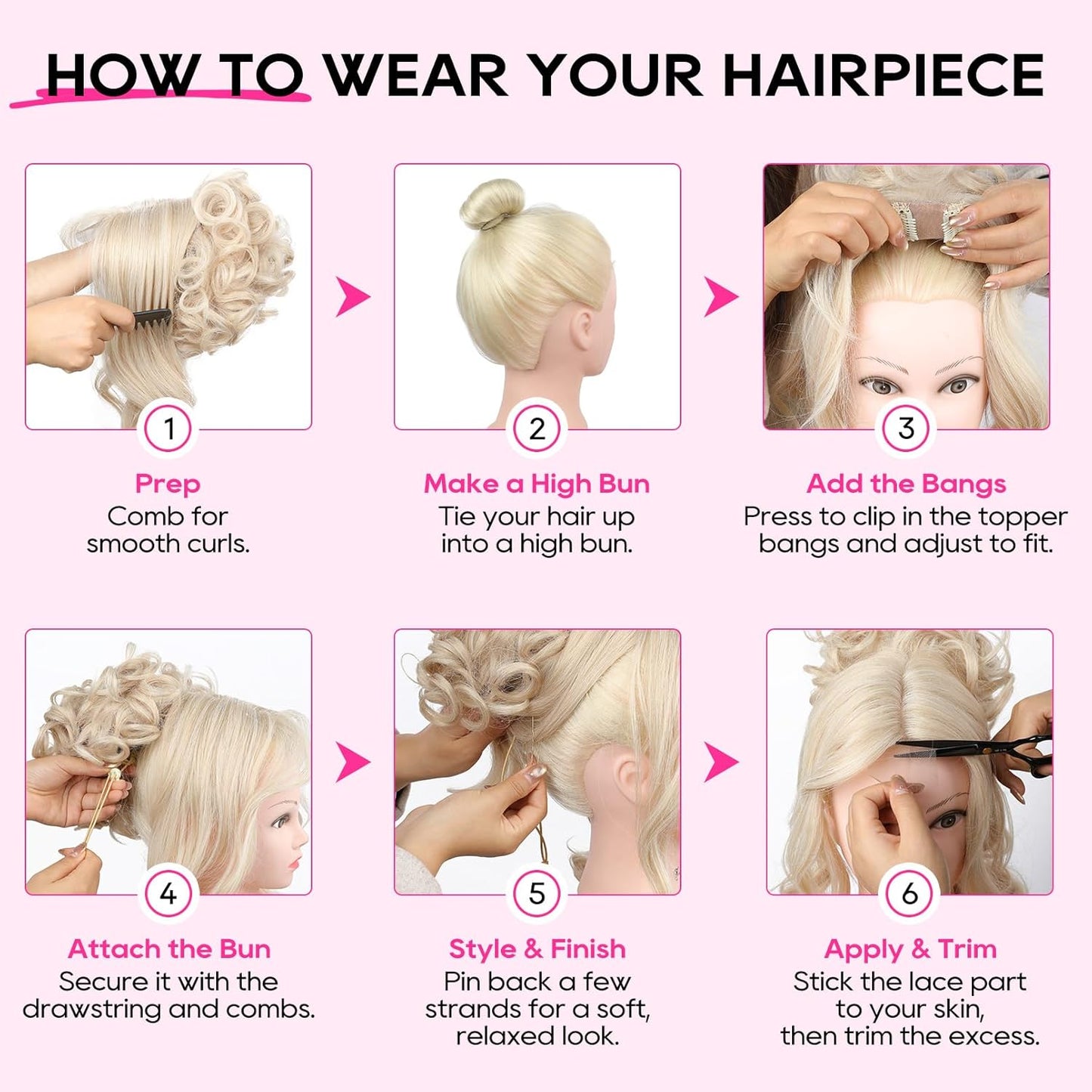 REECHO Messy Bun Hair Piece with Bangs - 2-in-1 Curly Updo Wig & Natural Drawstring Ponytail Extension | Dark Blonde