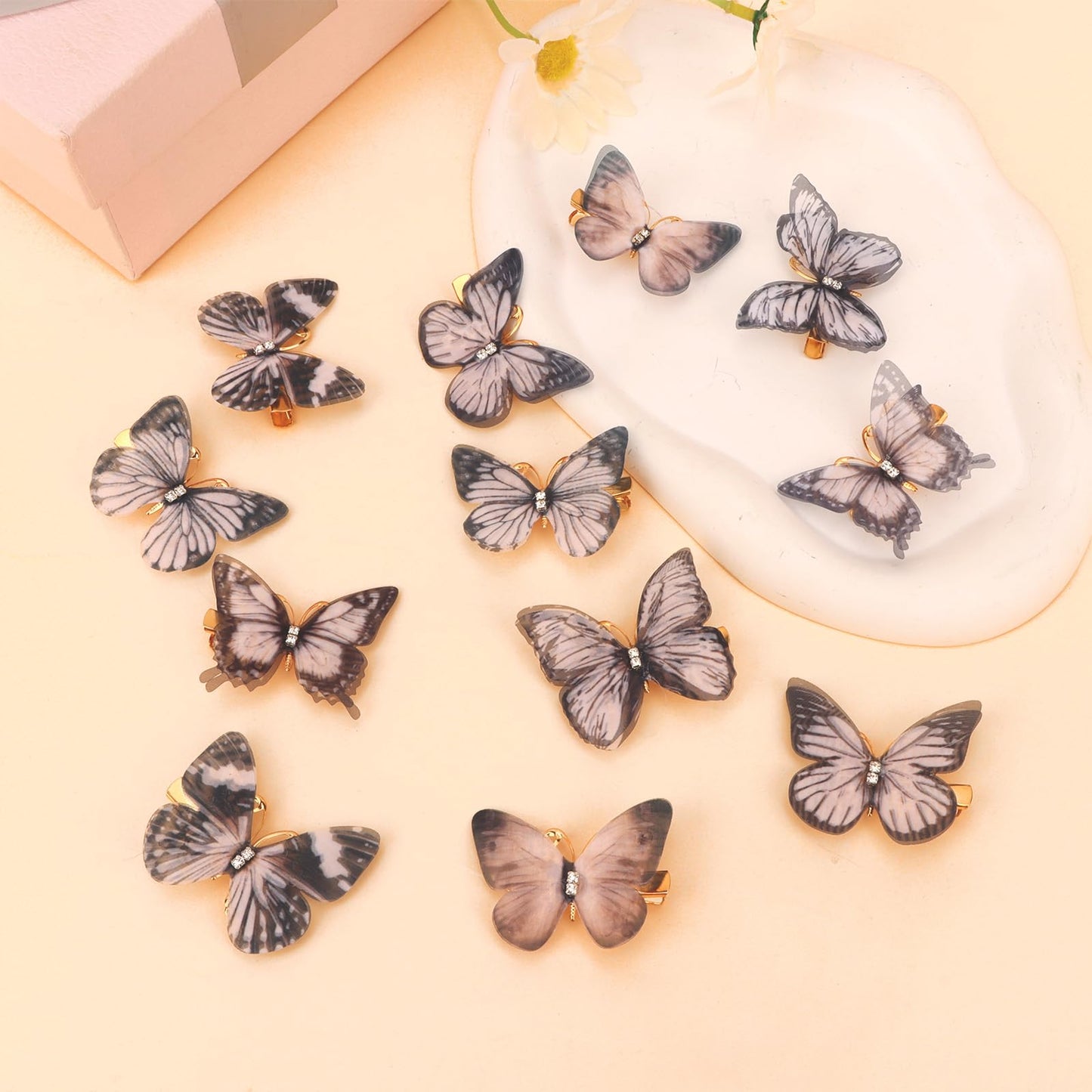 WHAVEL Butterfly Hair Clips for Girls 12PCS Cute Mesh Butterfly Clip Sparkling Fairy Hair Accessories for Daily, Cosplay & Halloween