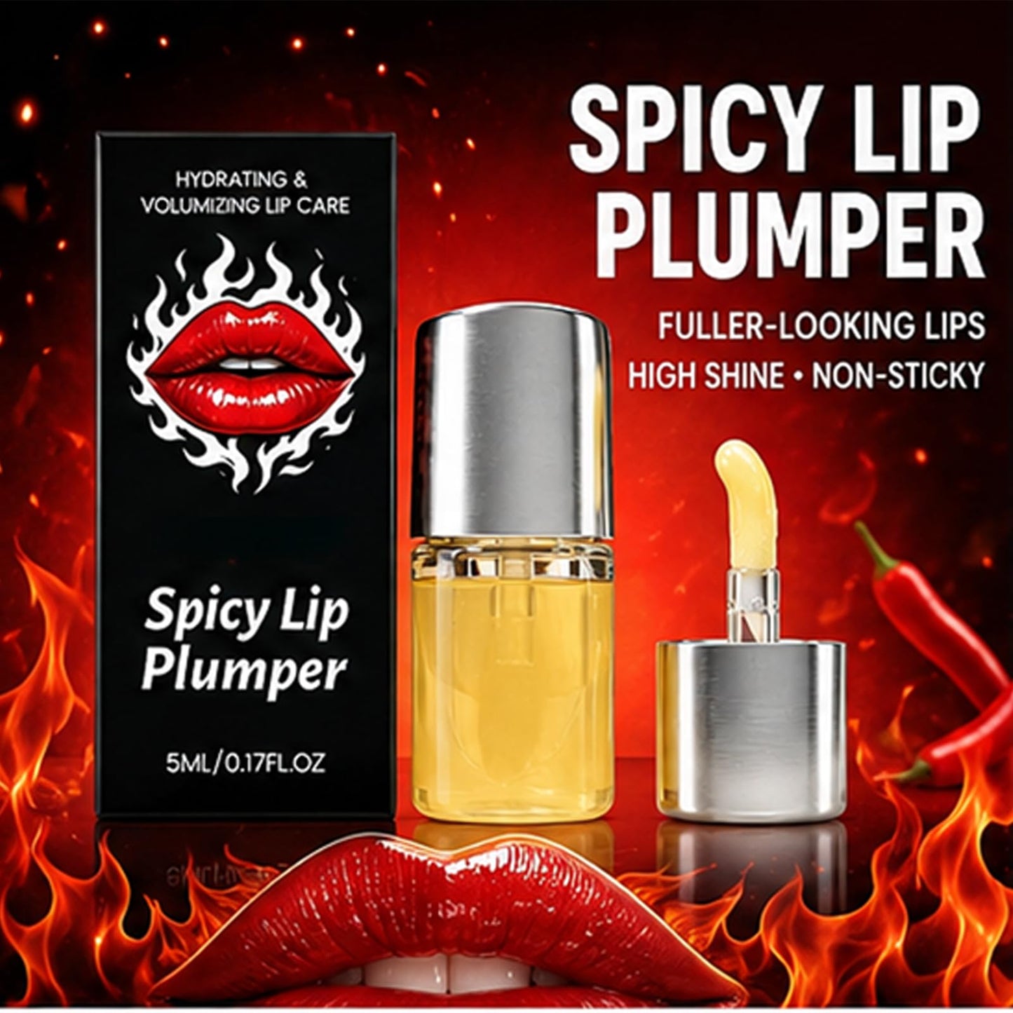 Gcvsdoa Spicy Lip Plumper Gloss, Fuller-Looking Lips with High Shine Finish, Non-Sticky Hydrating Lip Gloss for Smooth and Voluminous Lips (1pc)