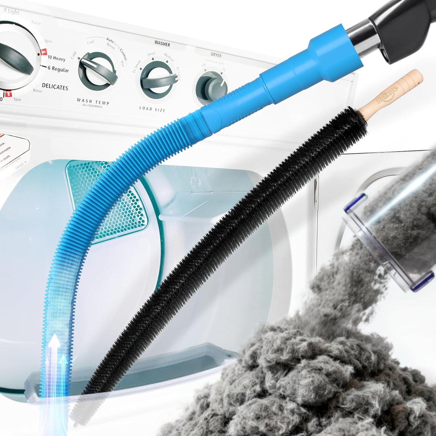 Holikme Dryer Vent Cleaner Kit - 2-Piece Lint Vacuum Attachment & Flexible Brush | Blue