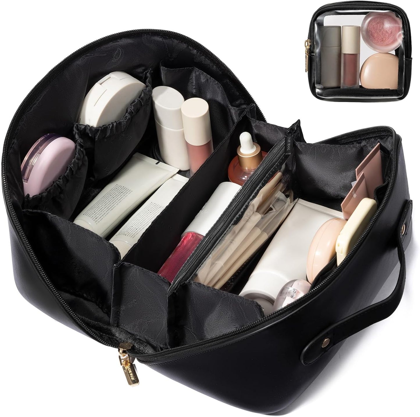 Travel Makeup Bag for Women - Large Capacity Cosmetic Organizer | Waterproof PU Leather, Portable Toiletry Pouch