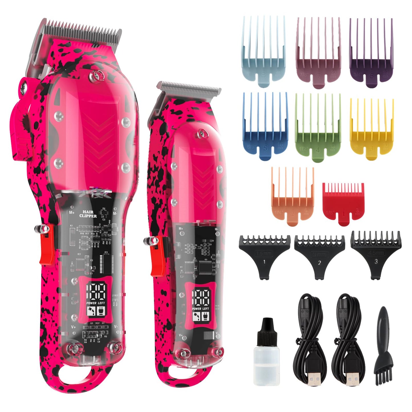 Tuanchuanrp Professional Hair Clippers for Woman, Cordless Barber kit for Hair Cutting & Grooming, Hair Clippers and Trimmer Set for Barber Haircut with LED Display, 8 Fade Taper Combs(Pink Set)