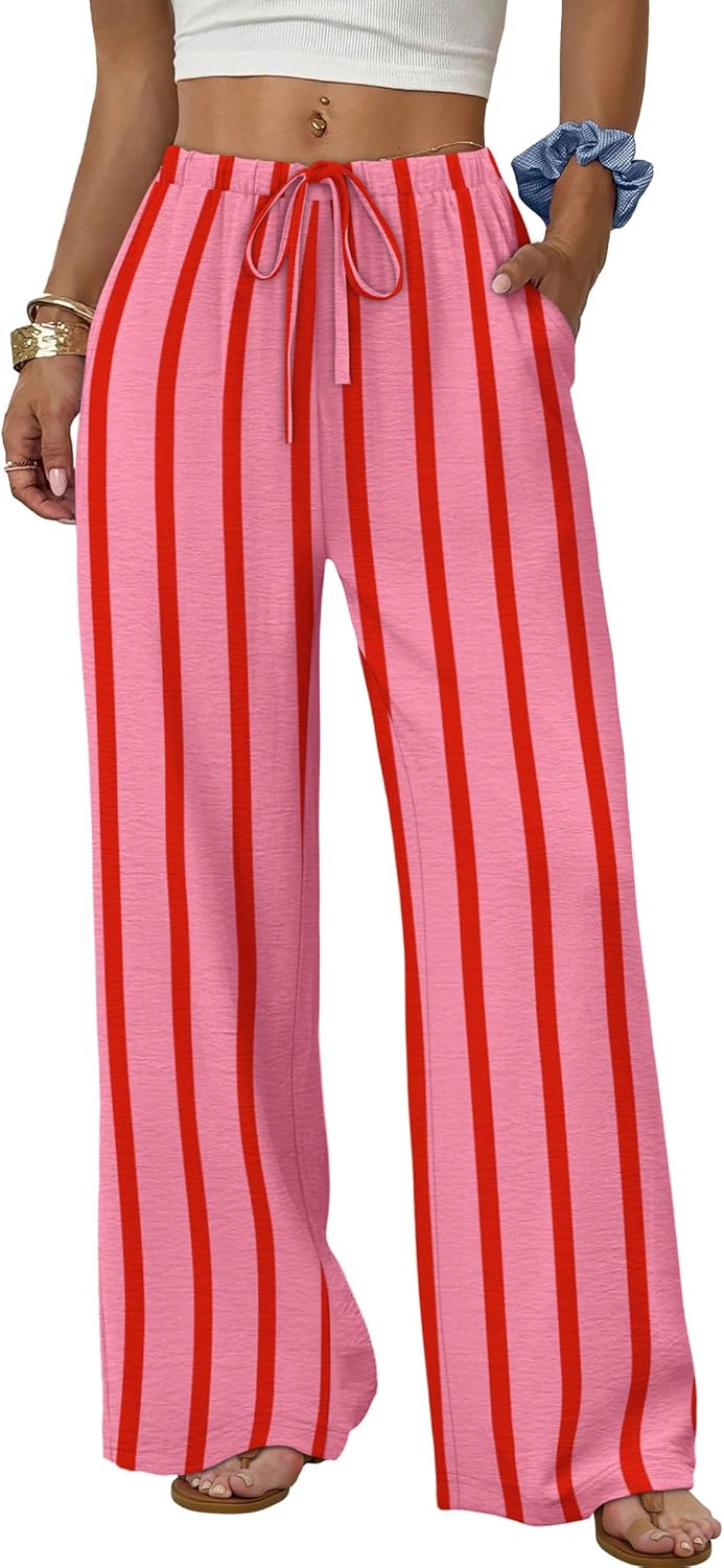 Wide Leg Pants for Women - Flowy Palazzo Trousers with Drawstring & Pockets | Summer Beach Vacation Wear