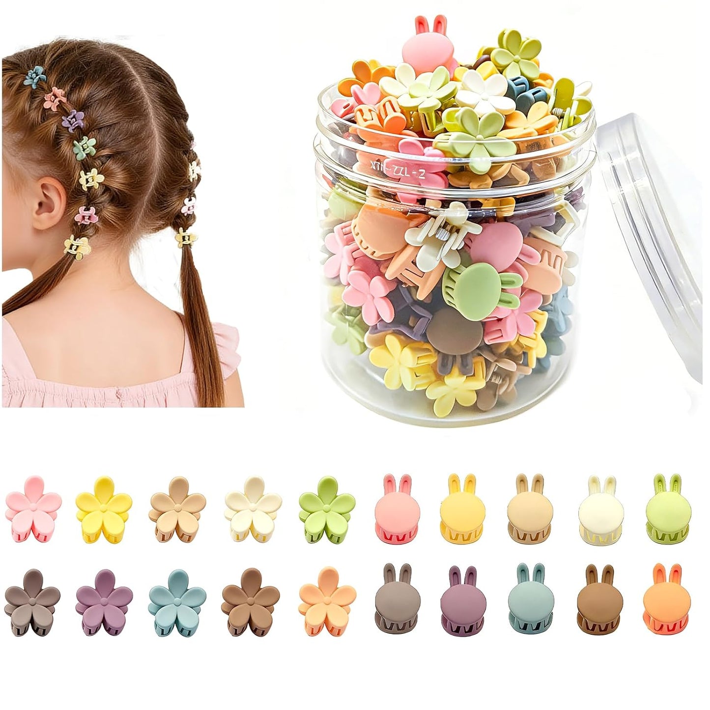 Mini Flower Hair Clips for Kids - 100 Colorful Claw Pins | Cute Toddler Accessories