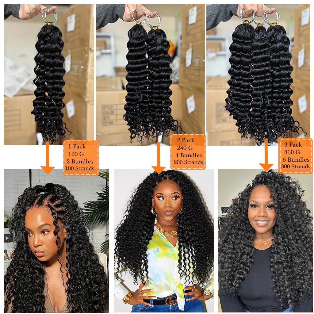 20 Inch Crochet Human Hair Extensions - Deep Curly Wave, 120g, Pre-Separated for Black Women | 100 Strands