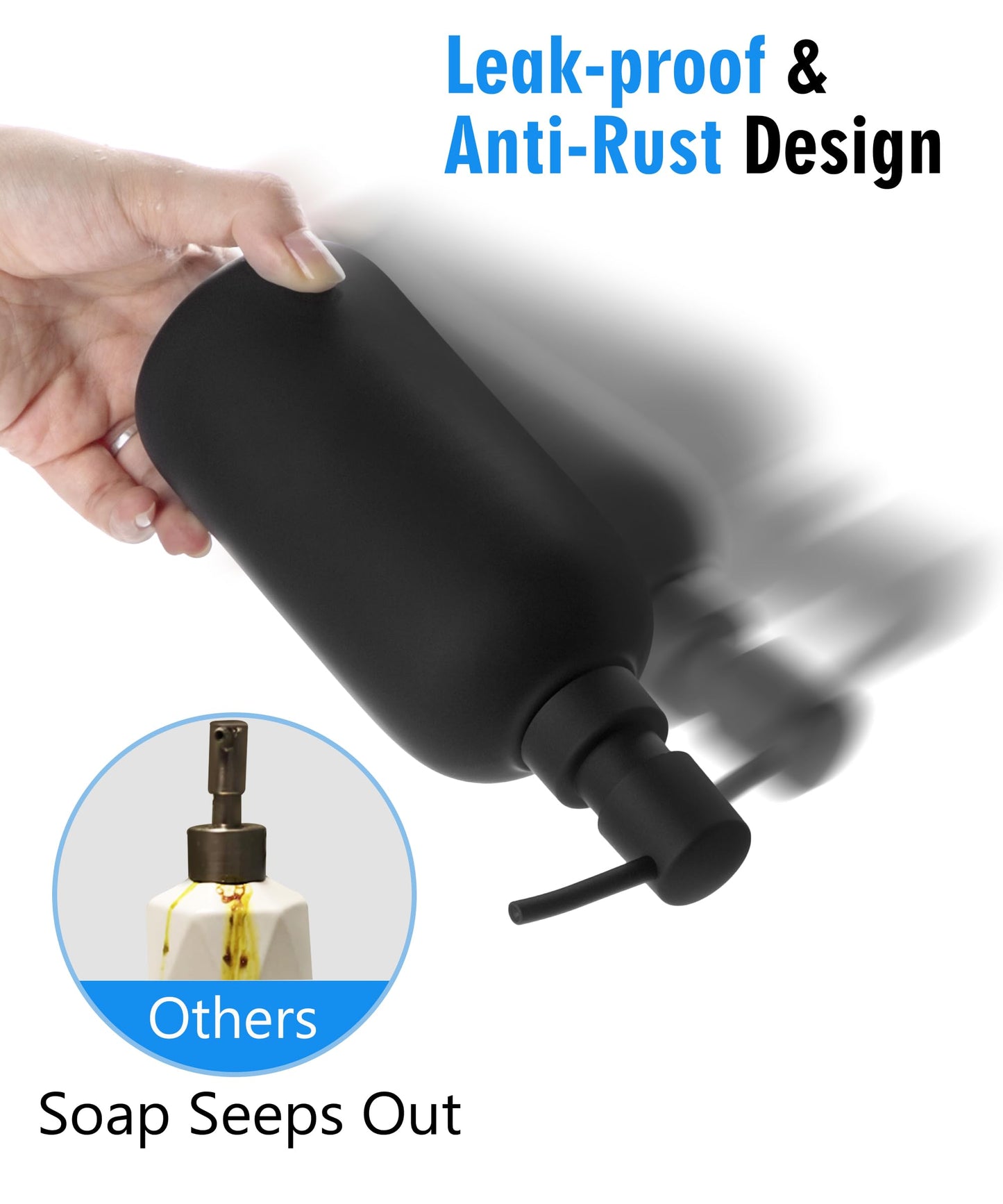 Viosuniu Black Ceramic Soap Dispenser for Bathroom and Kitchen, 2 Pack