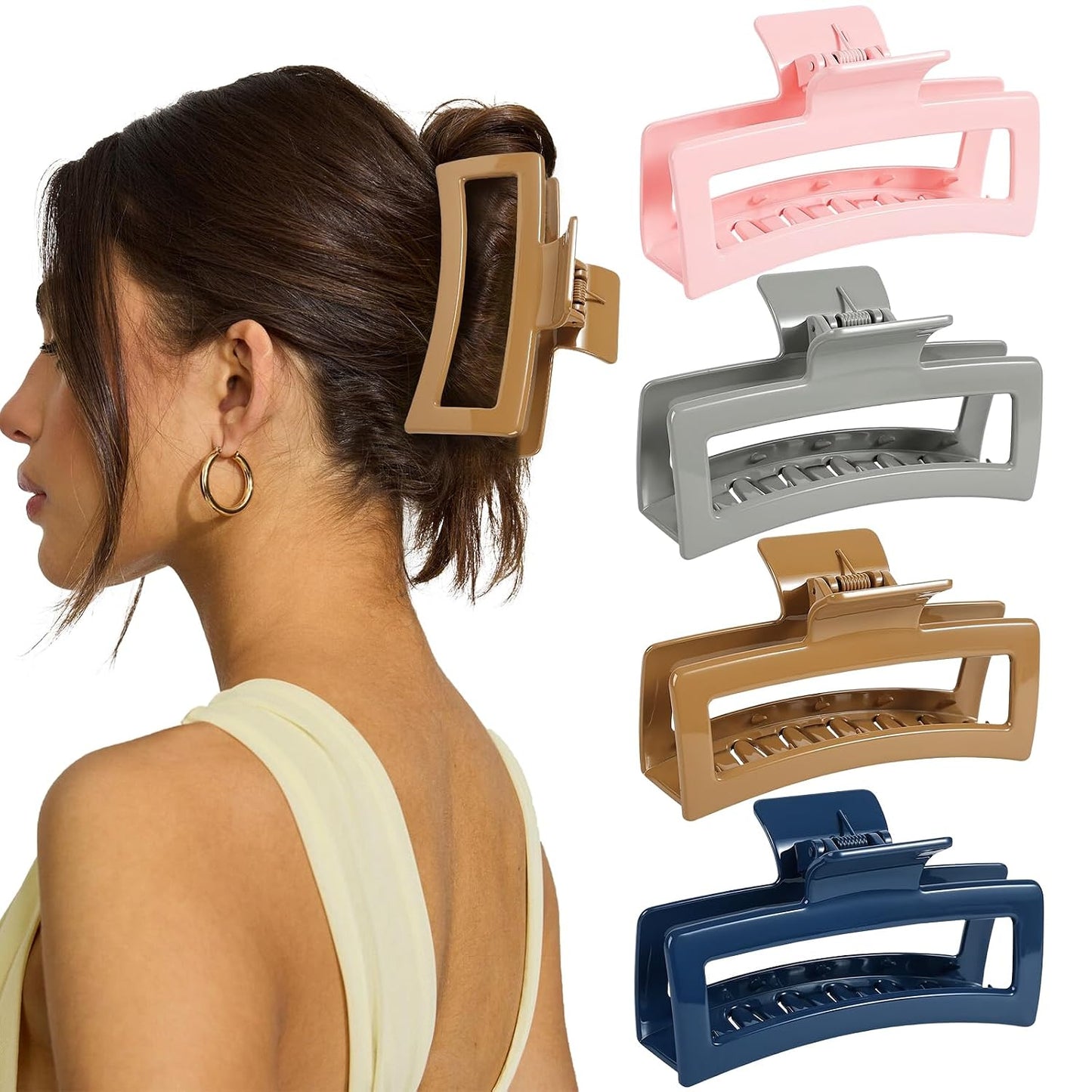 Extra Large Claw Clips for Women - 4 PCS Jumbo Matte Hair Claws for Thick Long Curly Hair | Non-Slip Rectangle Design
