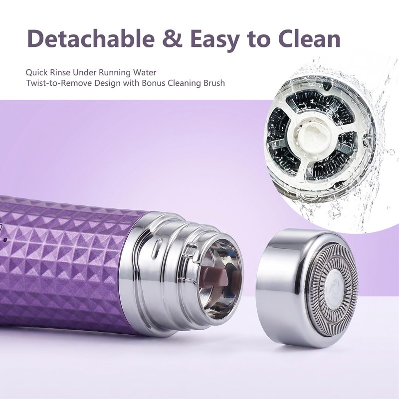 Painless Facial Hair Removal for Women, Electric Face Shaver, Portable Peach Fuzz Trimmer for Lip, Chin & Cheeks, USB-C Rechargeable 90 Mins Cordless Shaver, Gentle for Sensitive Skin (Purple)