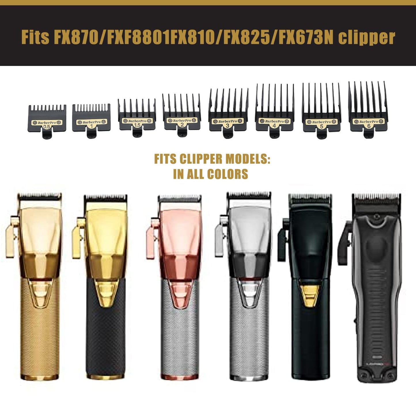 4PCS Premium Clipper Guards with Metal Clip compatible with BaBylissPRO Barberology Comb Set,Cutting Lengths 1/16”-1/4 ”, for Babyliss Clipper Guards-Fits FX870，FX890，FX825 and FX673 Clippers