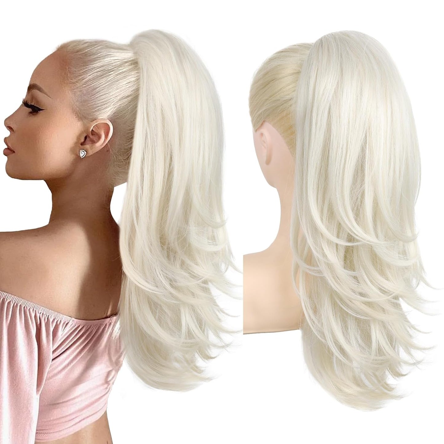 Ponytail Extension for Women - 20 Inch Drawstring Hairpiece | Soft Natural Look in Grey/Silver/White Mix