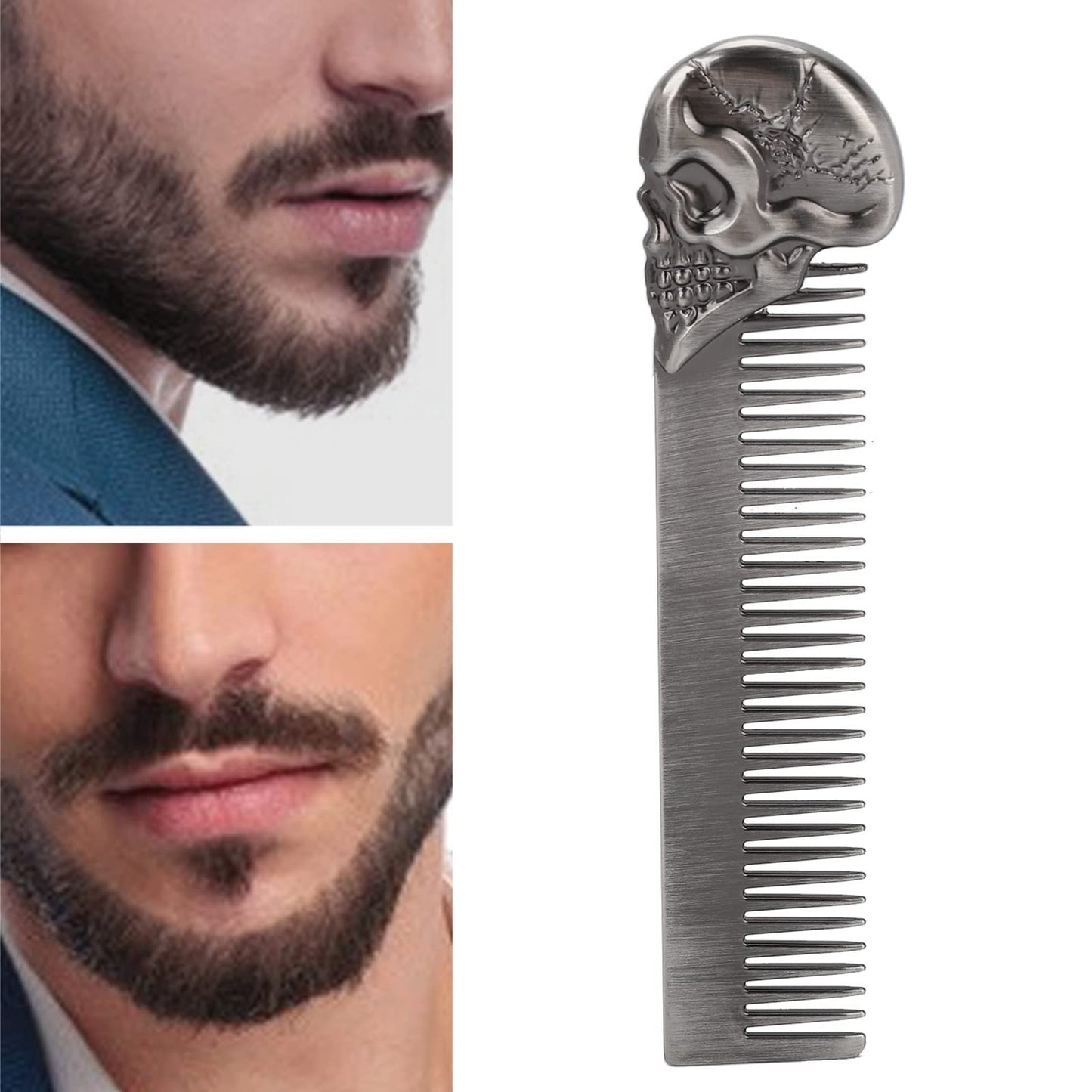 Haosie Pocket Beard Comb, 5.79in Skull Pattern Hair Comb for Men, Smooth Oil Hair Styling Travel Comb for Hair Beard Home Salon