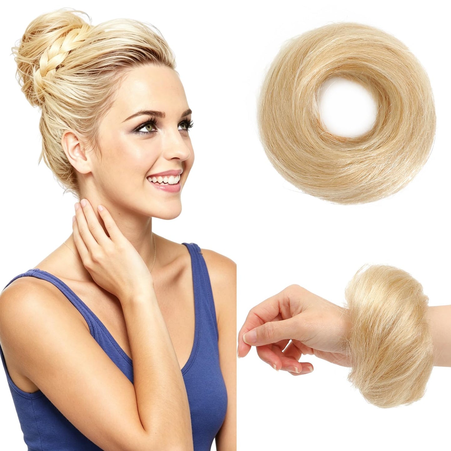 Messy Bun Hair Piece - 100% Human Hair Fluffy Donut Updo Extensions | 2Pcs Natural Black