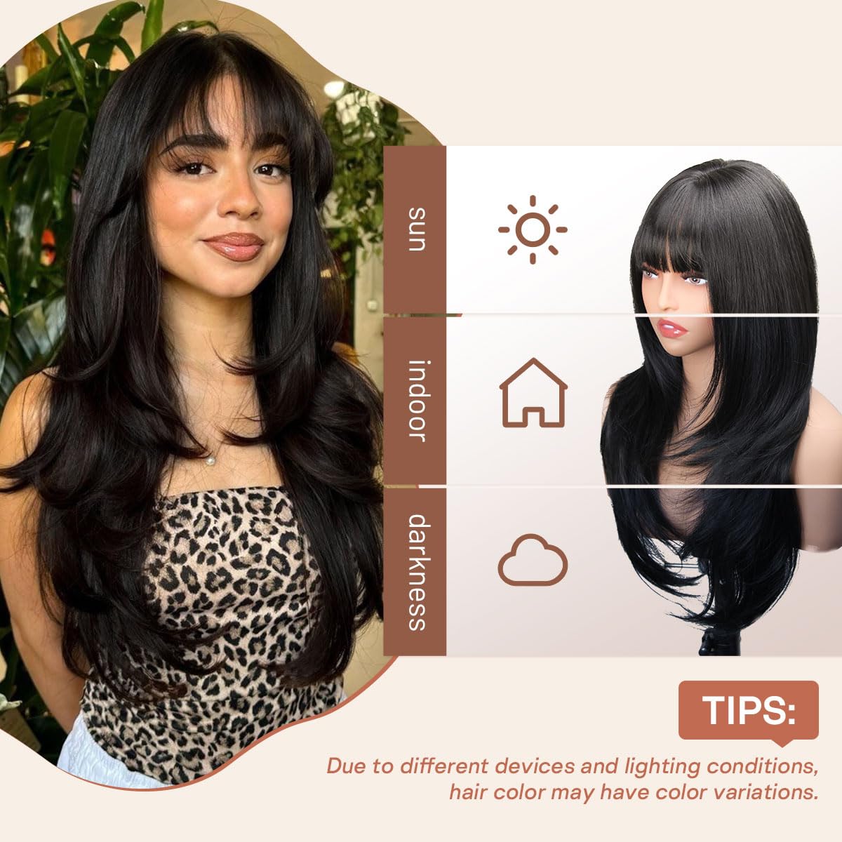 Layered Black Wig with Bangs - 26 Inch Long Synthetic Heat-Resistant Hair | Realistic Scalp Free Parting for Daily & Party Use