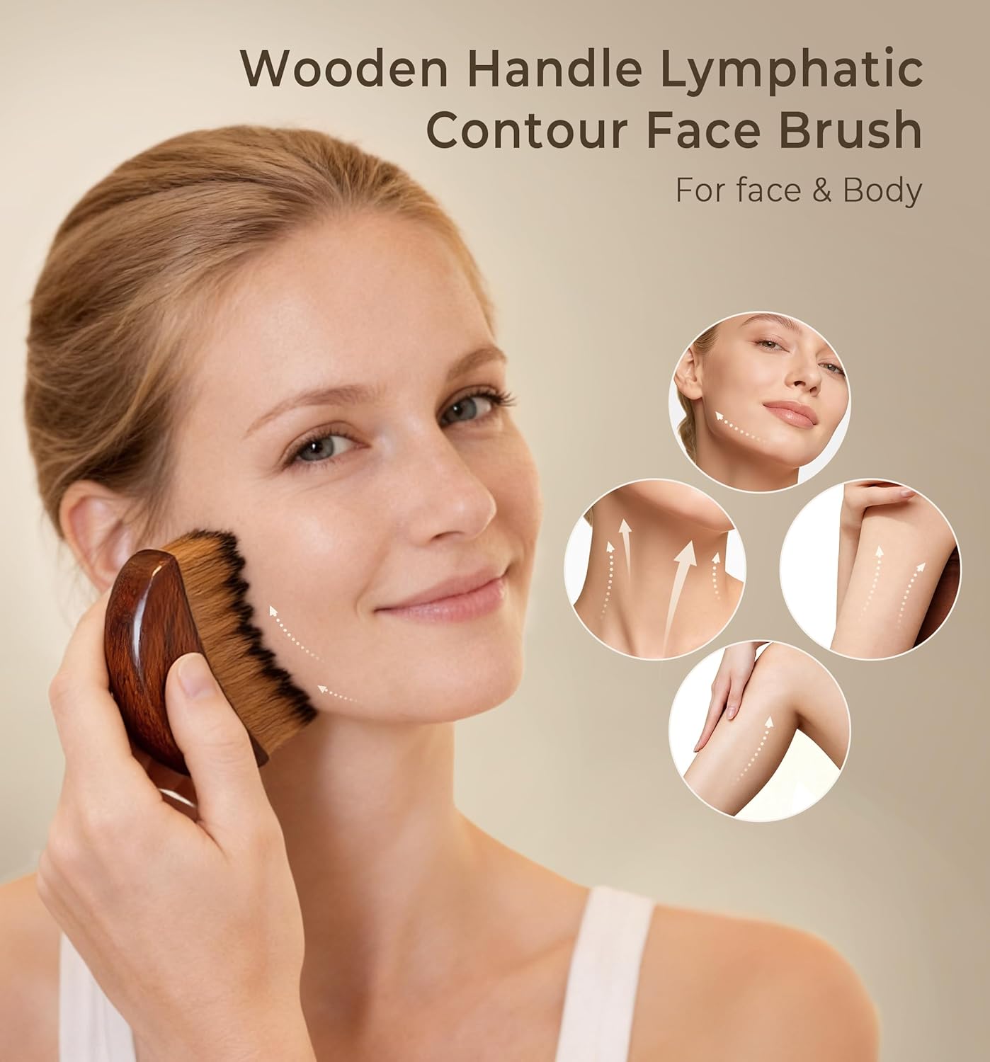 Lymphatic Contour Face Brush Set - Wooden Handle Sculpting Gua Sha & Dry Brushing Tool | Depuff & Lift for Face, Neck, Chin