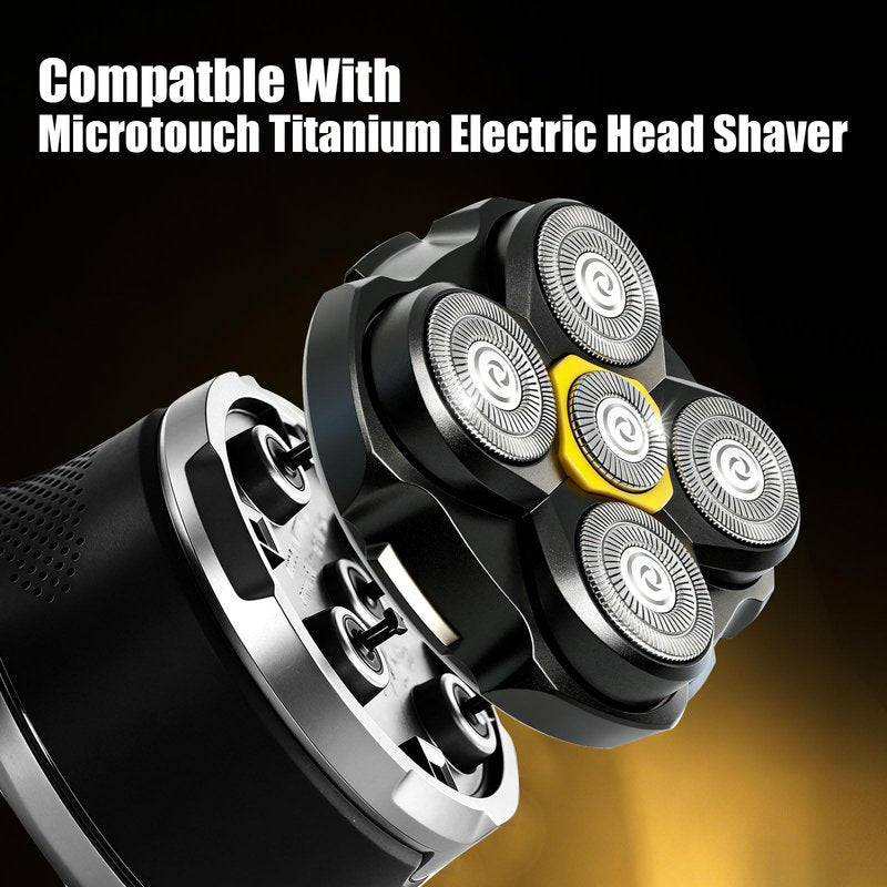 5 Head Shaver Replacement Head for MicroTouch Titanium Shaver for Bald Men Head and Face Wet/Dry Shaving (Black(4count))