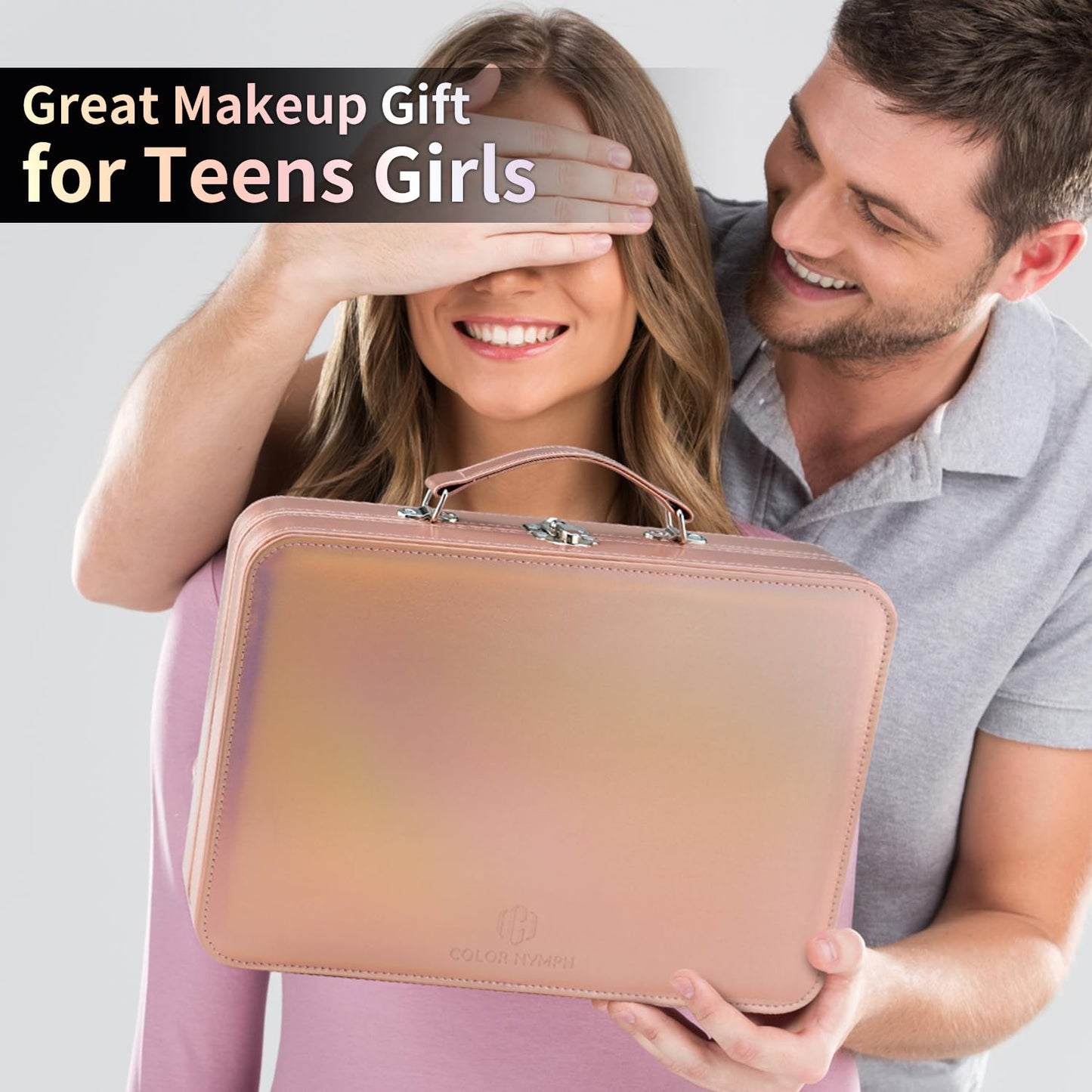 Multipurpose Makeup Kit for Teen Girls - Non-Toxic Travel Set | Eyeshadows, Blush, Bronzer, Highlighter, Lip Gloss & Brushes in Gold Case