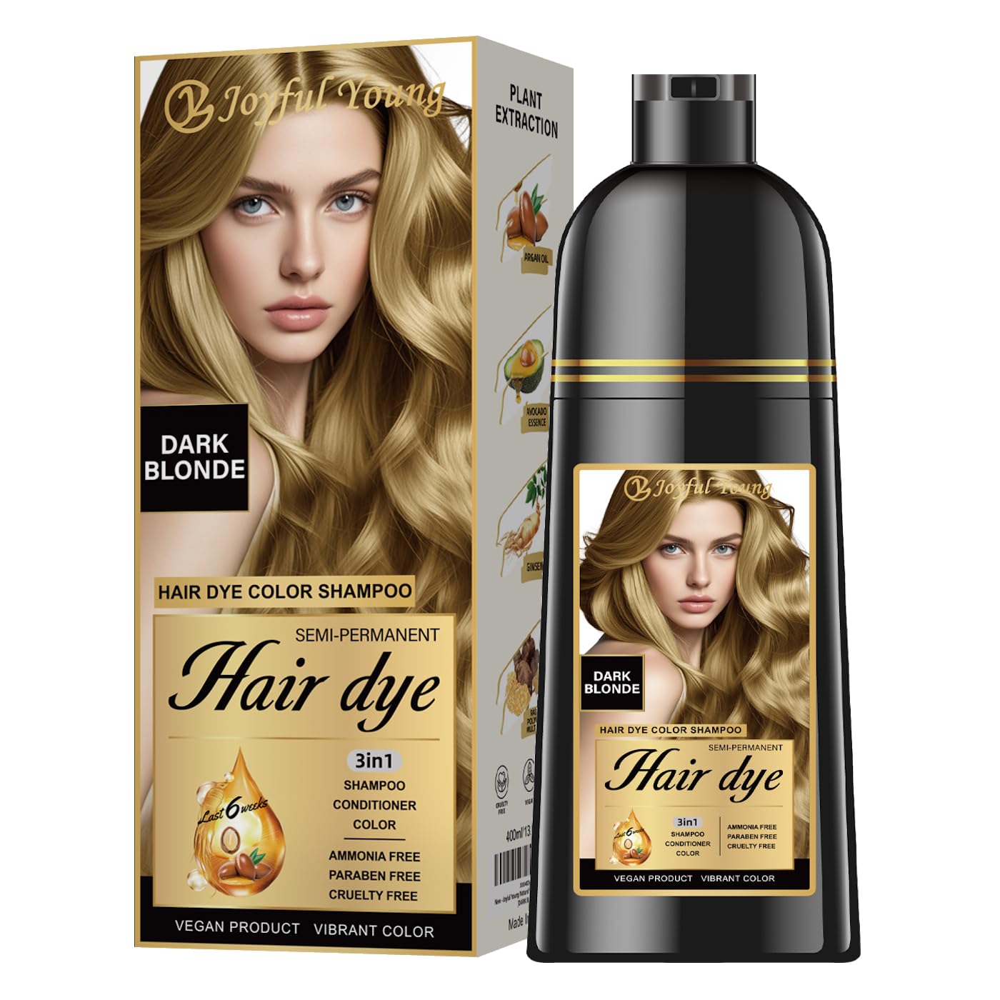 Light Brown Hair Dye Shampoo - 3-in-1 Semi-Permanent Gray Coverage | Vegan & Ammonia-Free