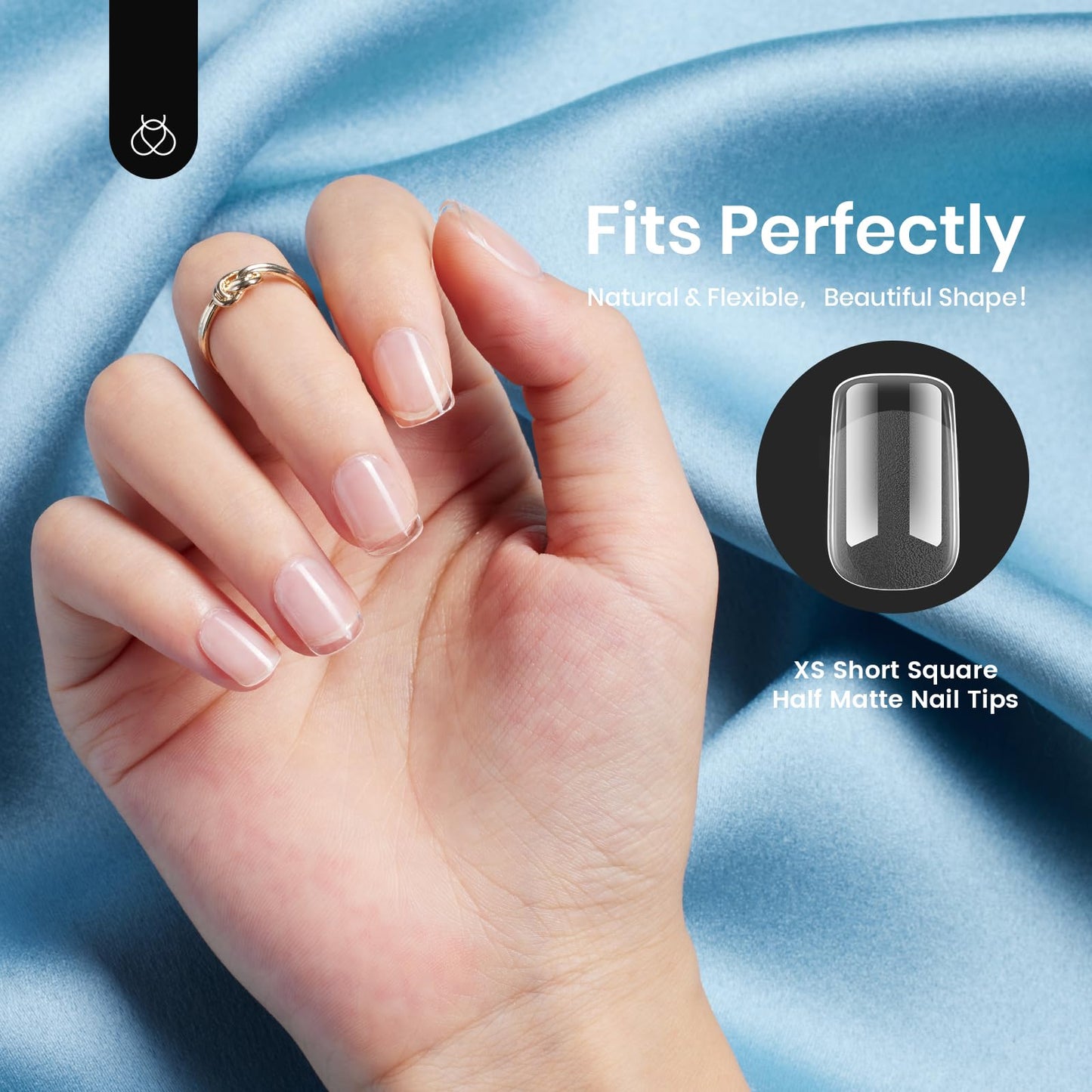 Beetles 504Pcs XS Short Square Nail Tips,12 Sizes Fake Nail Pre Shaped
