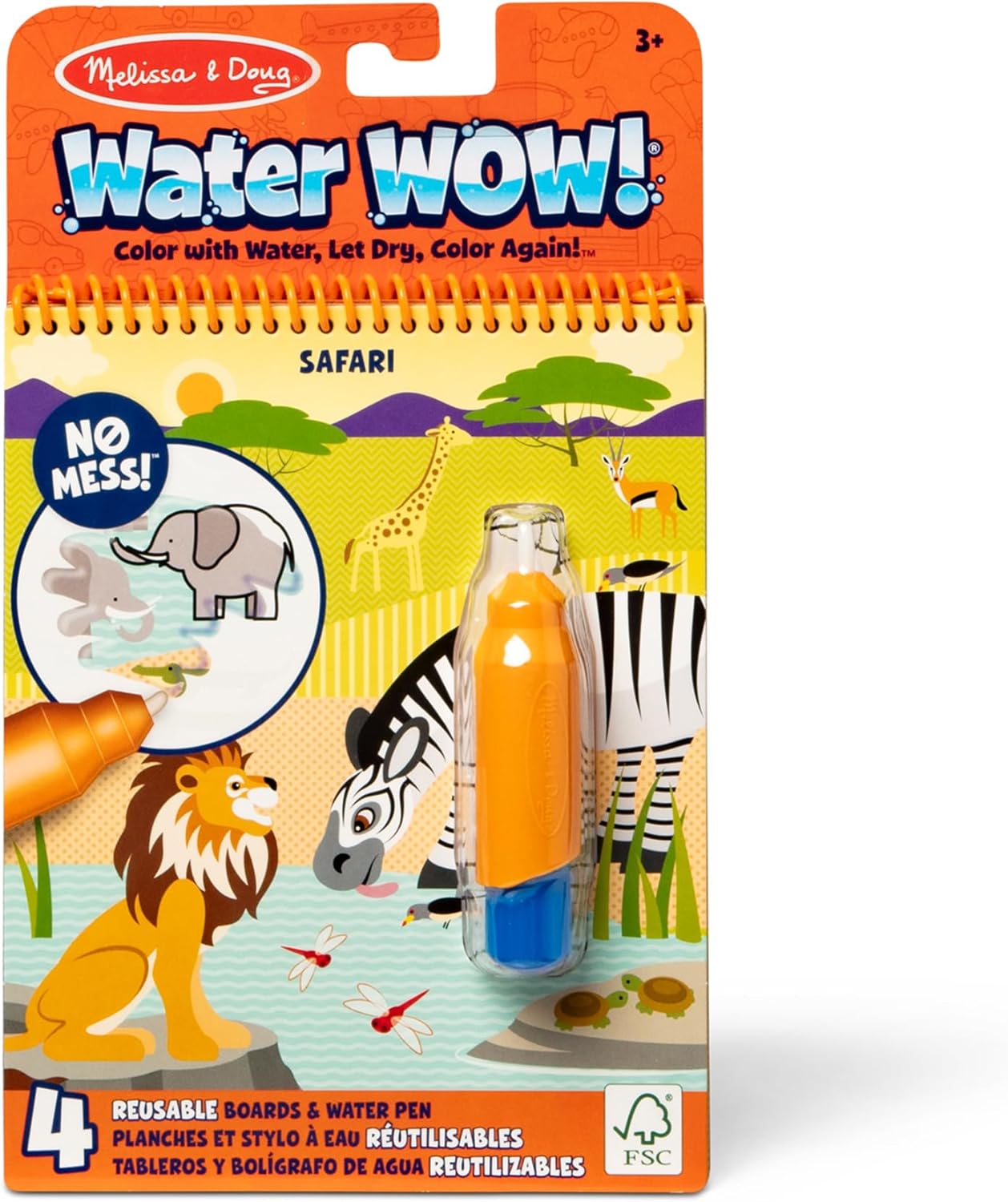 Melissa & Doug Water Wow! Mess-Free Coloring Book - Reusable Water-Reveal Activity Pad for Toddlers & Kids Ages 3+ | Animal Theme