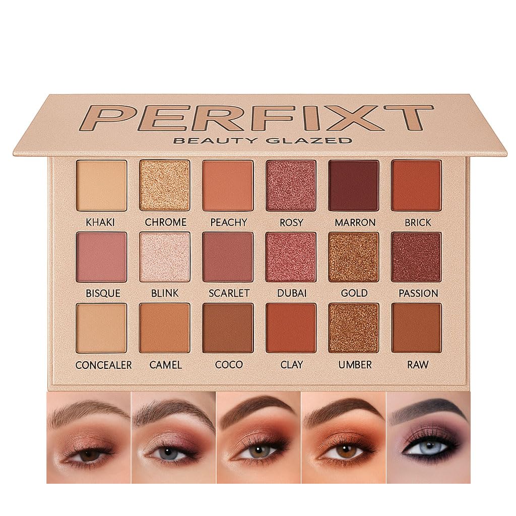 18 Color Natural Eyeshadow Palettefor Older Women – Champagne Shimmer Matte & Glitter Finish with Built-In Concealer Shade – Mauve Plum Brown Nude Eyeshadow Palette, Cream Eyeshadow for Mature Skin