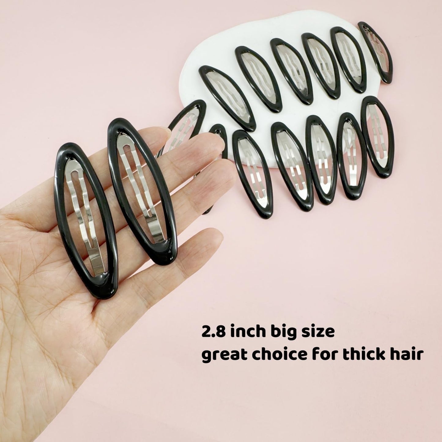 16 Pieces Hair Clips for Thick Hair 2.8 Inch Oval Shape Black XL Hair Clips for Women Metal Snap Non-Slip Hair Grips Hair Accessories
