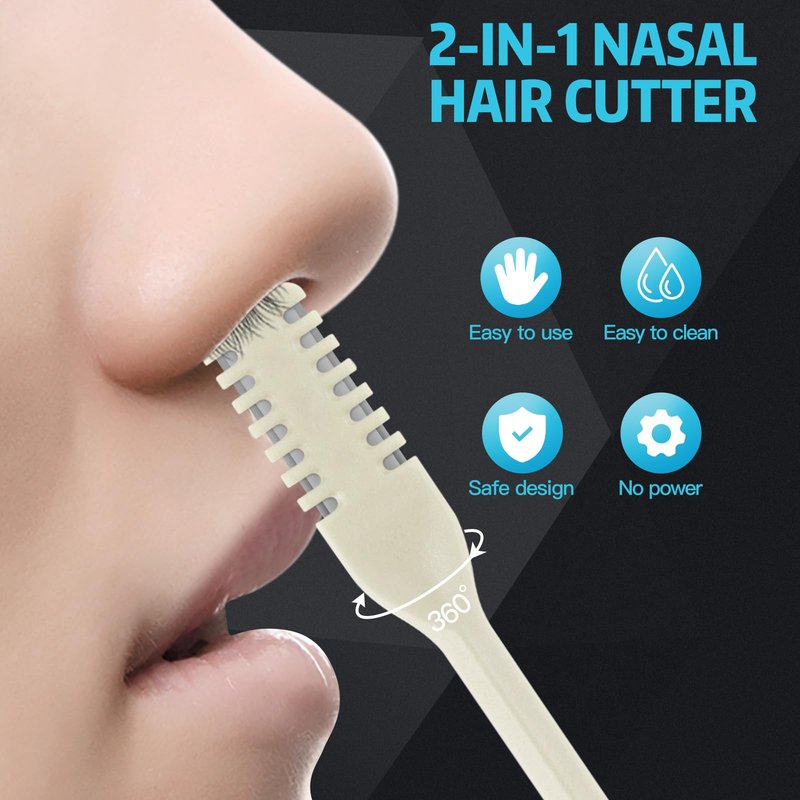 Asddage 4Pcs 2-in-1 Nasal Hair Cutter, Double Sided Nose Hair Trimmer, 360° Nostril Hair Remover Tool, Manual Nose Knife with Soft Cleaning Brush for Men Women(Beige)